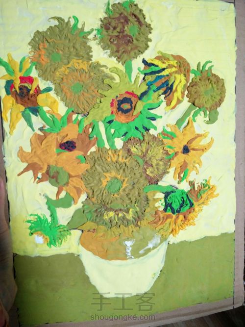 粘土向日葵浮雕画,僵尸向日葵粘土