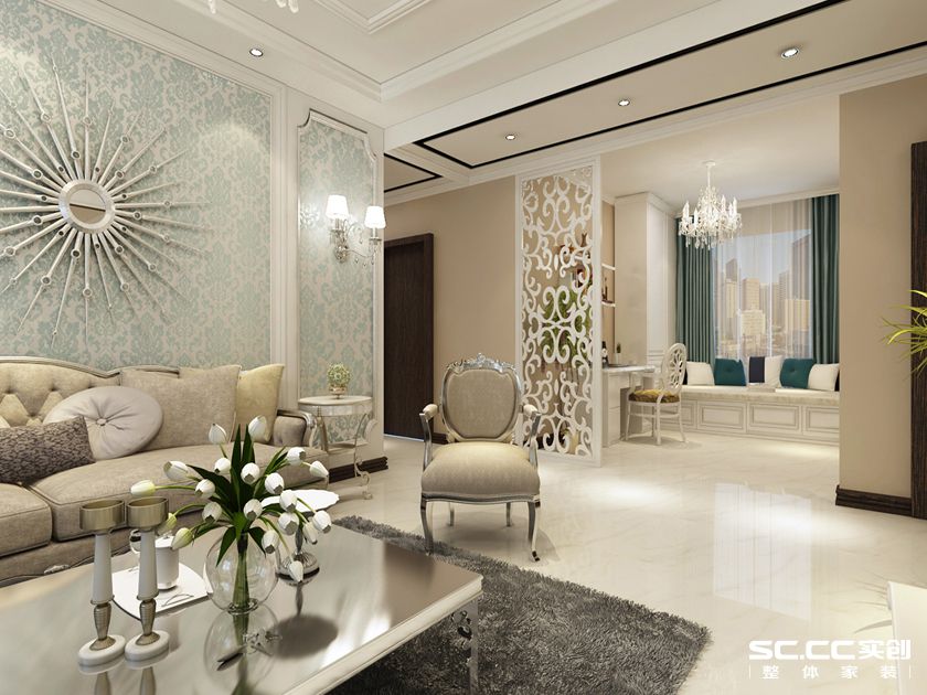 青岛海尔玫瑰兰庭公寓,120平方米欧式简约装修风格