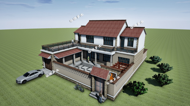 17x21米二层传统前、后合院式布局新民居设计全套图纸