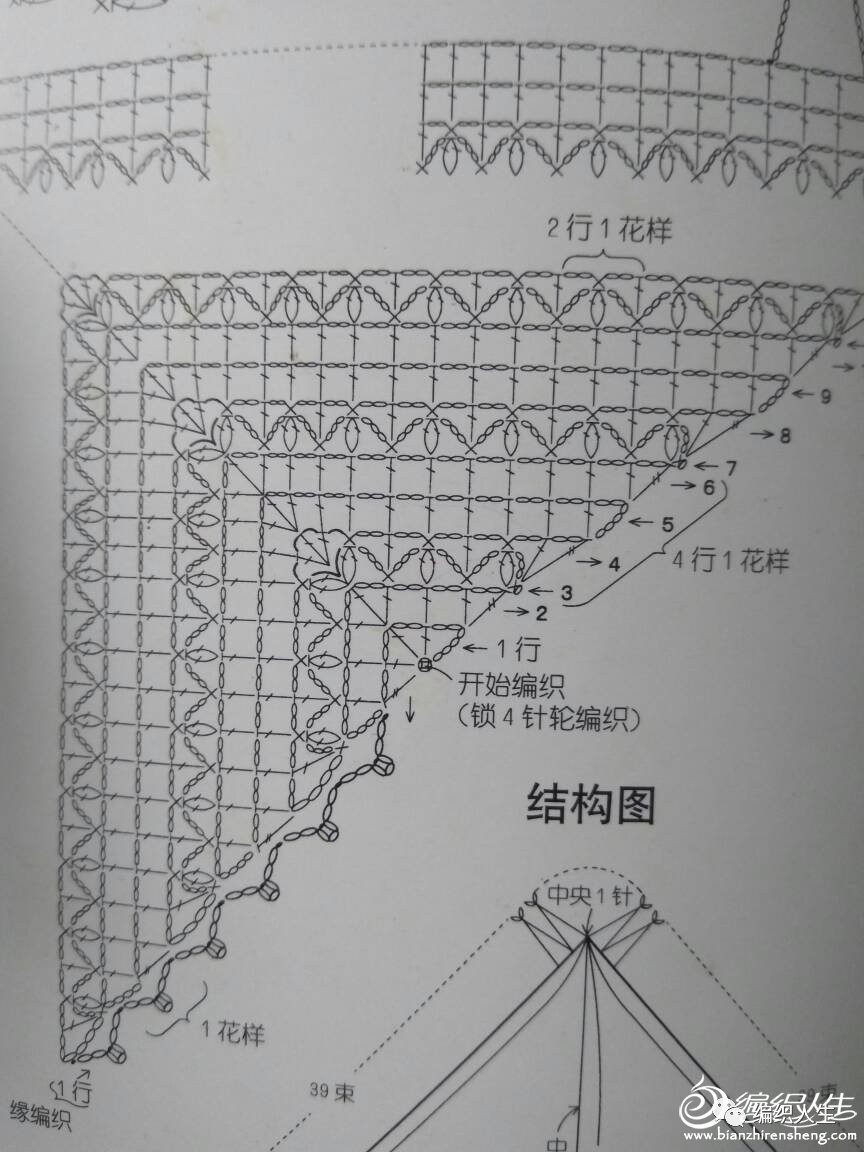 镂空钩针花样三角巾教程,蕾丝线钩针三角巾教程