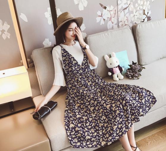 直筒印花雪纺八片连衣裙,儿童雪纺印花连衣裙