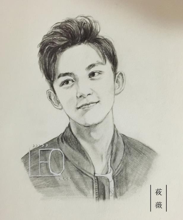 卡通人物鹿晗铅笔画,画风少年感十足的画