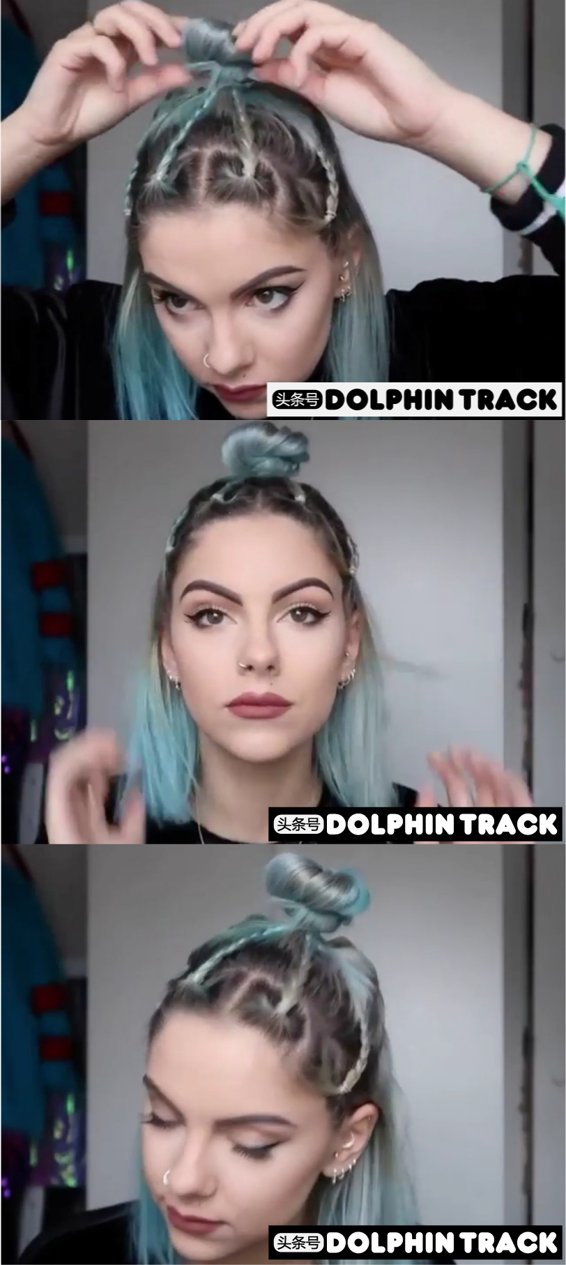 法式珍珠发带短发编发教程,适合中短发的编发ins