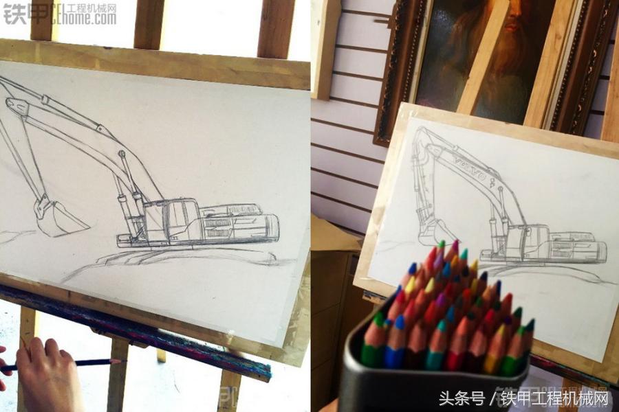 大学生酷爱画挖掘机作品让人震撼！