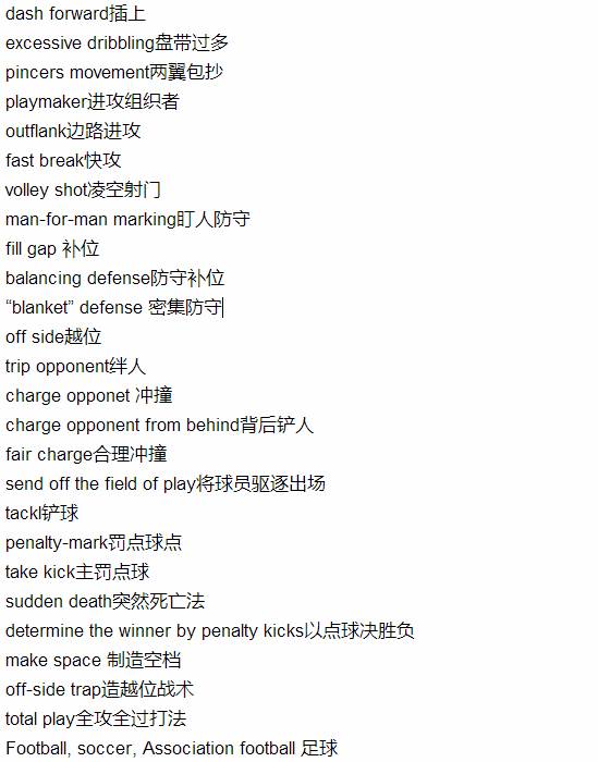关于足球的英语术语,关于世界杯足球赛的英语新闻