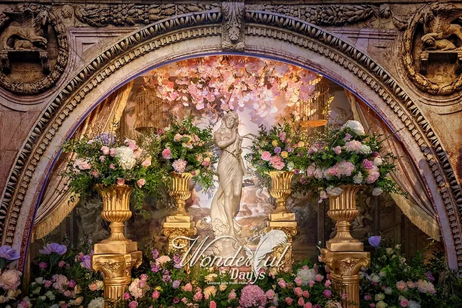 户外婚礼场景布置效果图,红色系婚礼户外布置场景