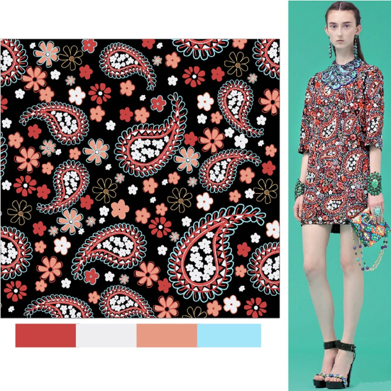 秀场系列服装配色效果图,彩色印花时尚秀图片高清