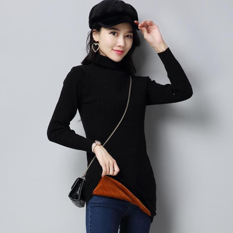 黑色中领打底衫秋冬女厚,百搭秋冬必备万能打底衫黑色的
