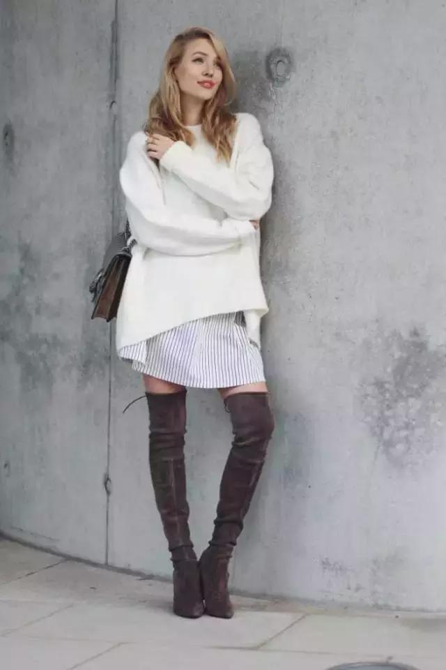 靴子长筒靴过膝搭配,过膝超长靴子穿搭