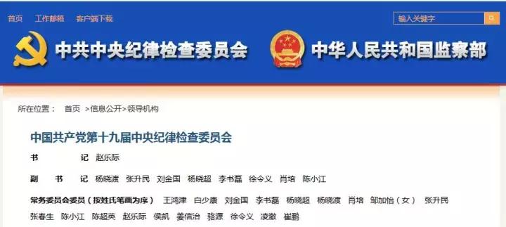 中央纪委监委历任公示,中央纪委常委