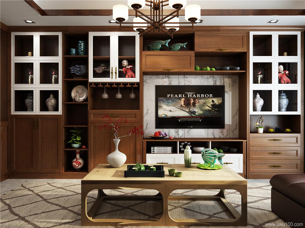 经典电视柜装修效果图,新中式简单大方电视柜效果图