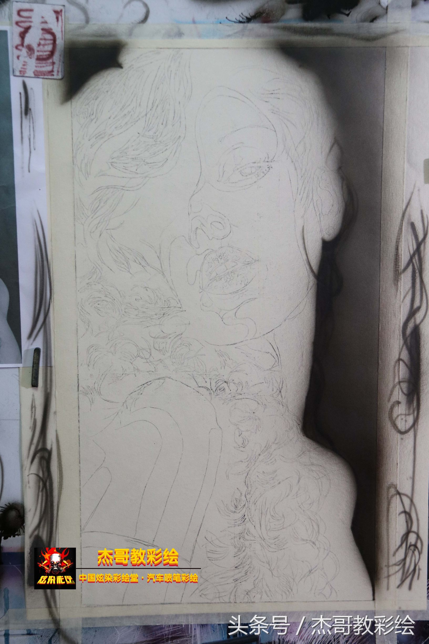 喷笔彩绘图片,喷漆创意绘画过程