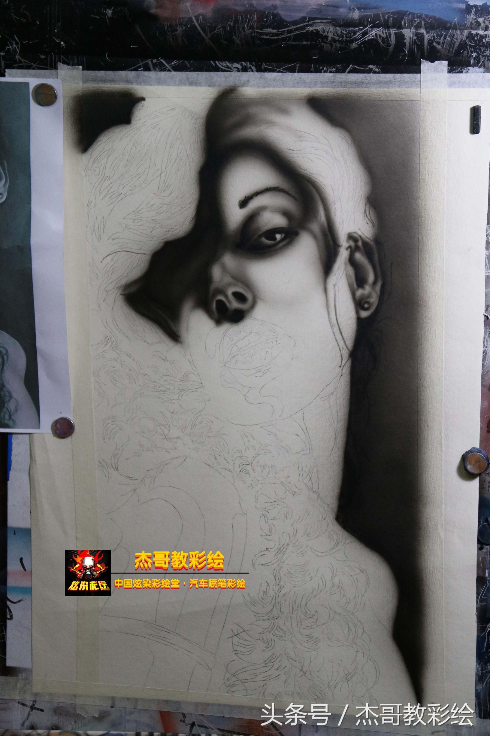 喷笔彩绘图片,喷漆创意绘画过程