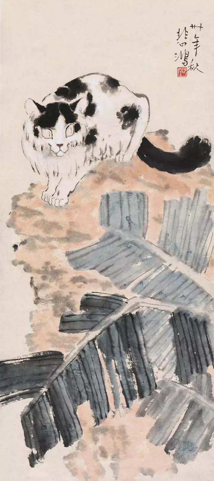 徐悲鸿画猫作品欣赏,徐悲鸿画马谁画鸡