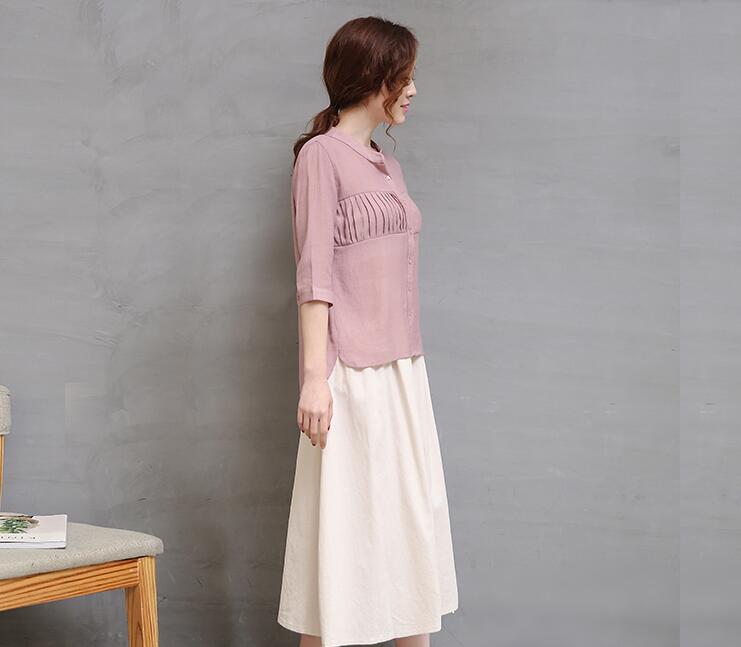 散发强大女神气场，让人过目不忘的棉麻立领中长裙套装