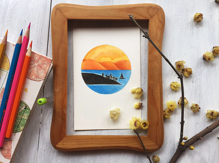 治愈系风景彩铅画简单入门,彩铅简单风景画详细教程