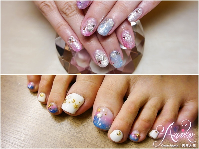 适合夏天出去玩水的长款美甲图,bling海洋美甲