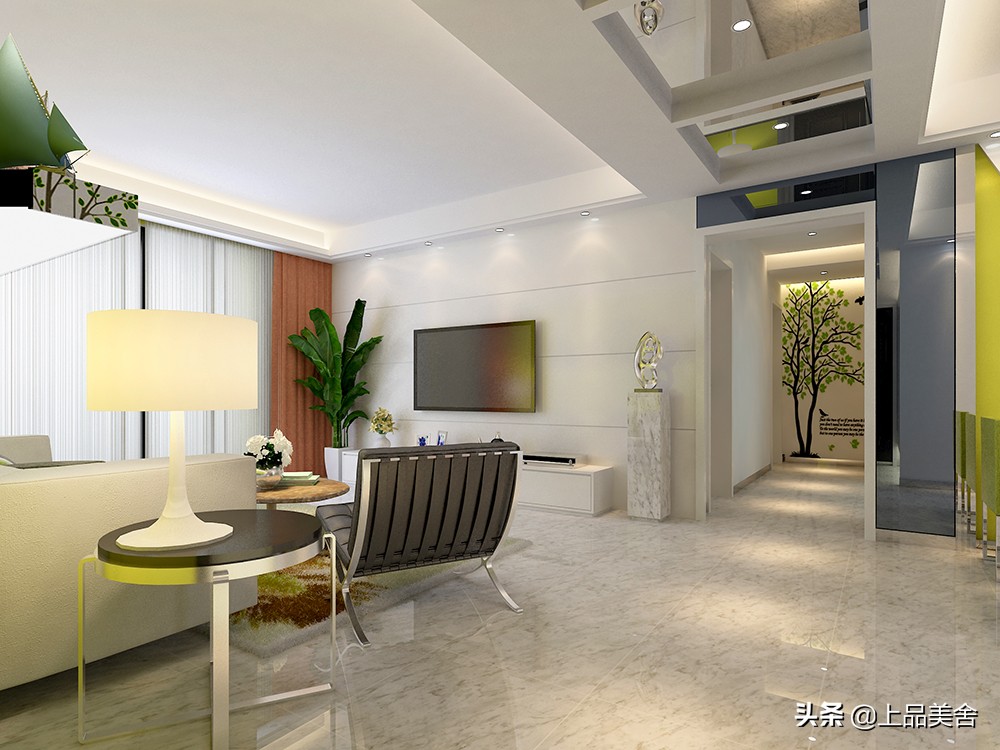 小户型客厅沙发绿色背景效果图,现代简约橙色沙发背景效果图