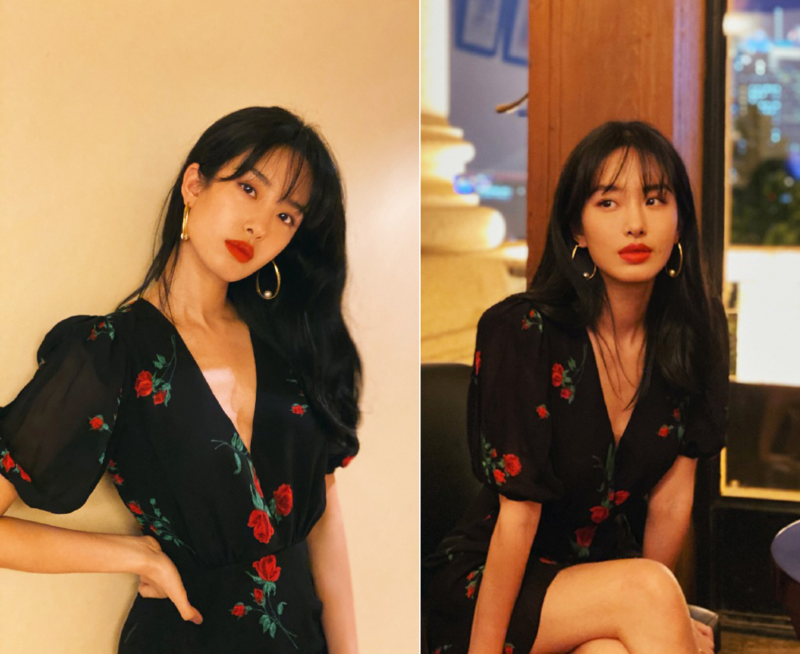 泫雅李沁,泫雅气质玫瑰花连衣裙