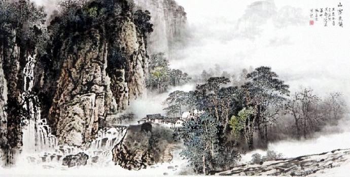 杨昌林山水画,现代水墨林溪山水画