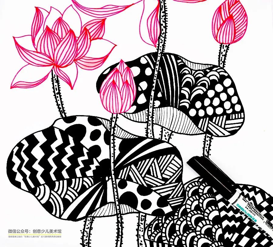 画夏天的荷叶和荷花,儿童画夏天的风景画荷花