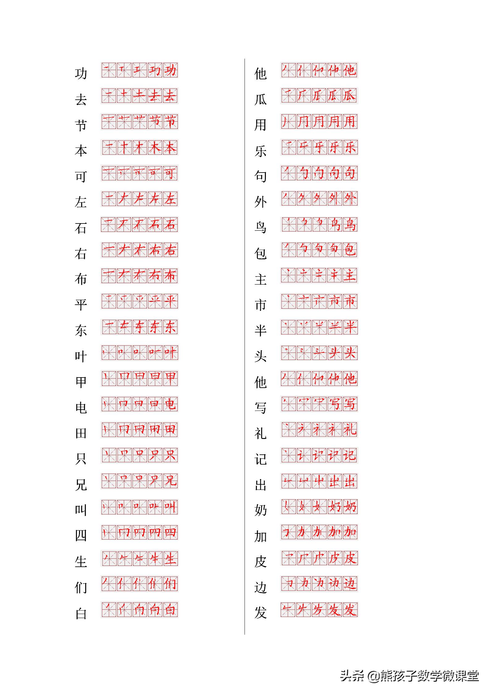 小学生生字笔顺表,小学生字笔顺口诀对应的字例