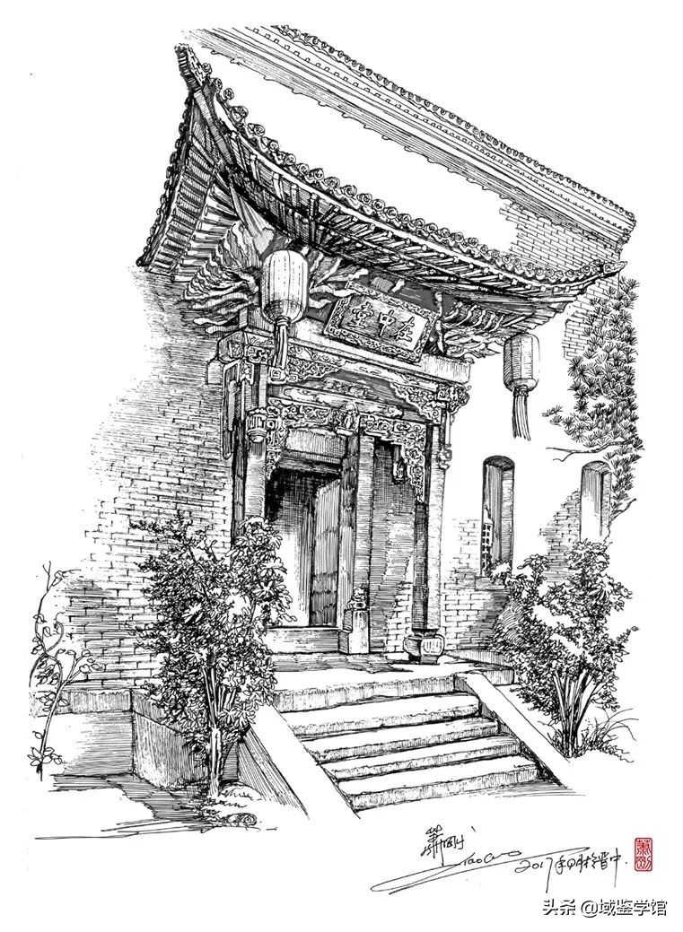 另类钢笔手绘,钢笔速写古建风景