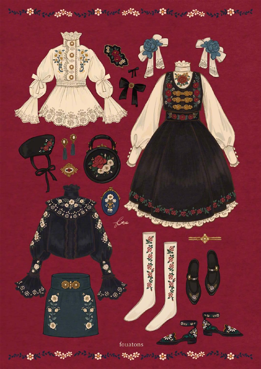 欧美服饰搭配插画手绘,服装复古风格插画网站