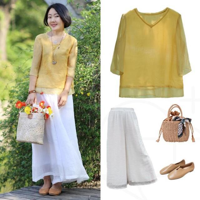 清爽亚麻衬衫,文艺复古亚麻衬衫短