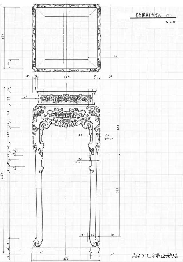 中国传统家具手绘三视图,古典家具设计图纸