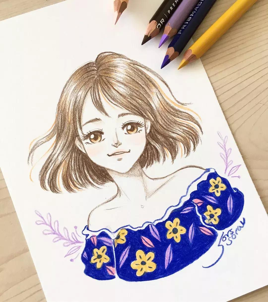 哈士奇的简笔画图片用彩铅画的,儿童彩铅简笔画6-12岁美观小人