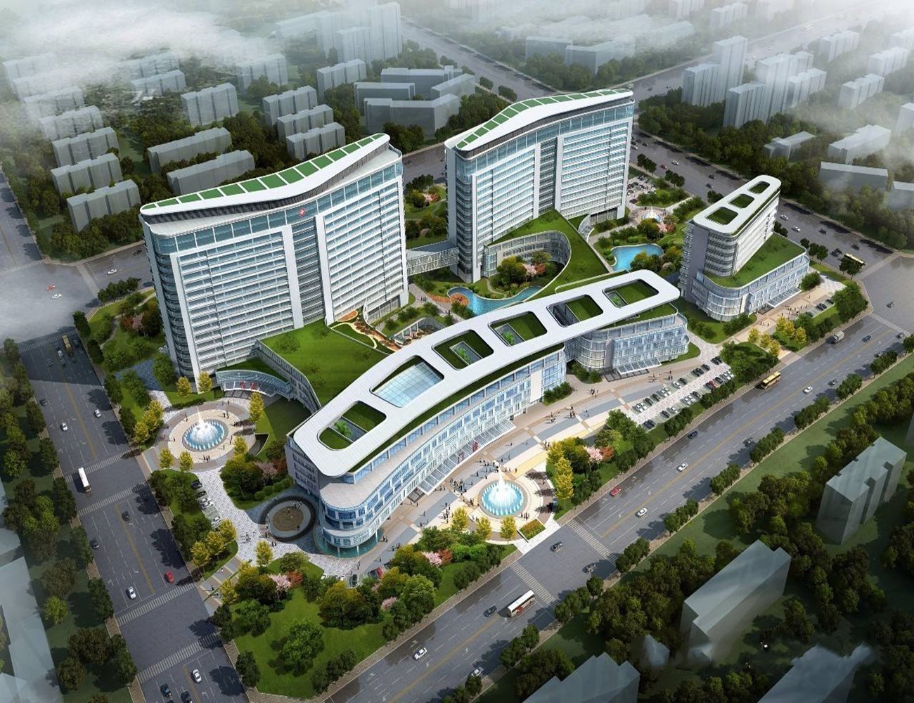 河南正在建设的一座医院,总用地面积200亩,设床位1000张