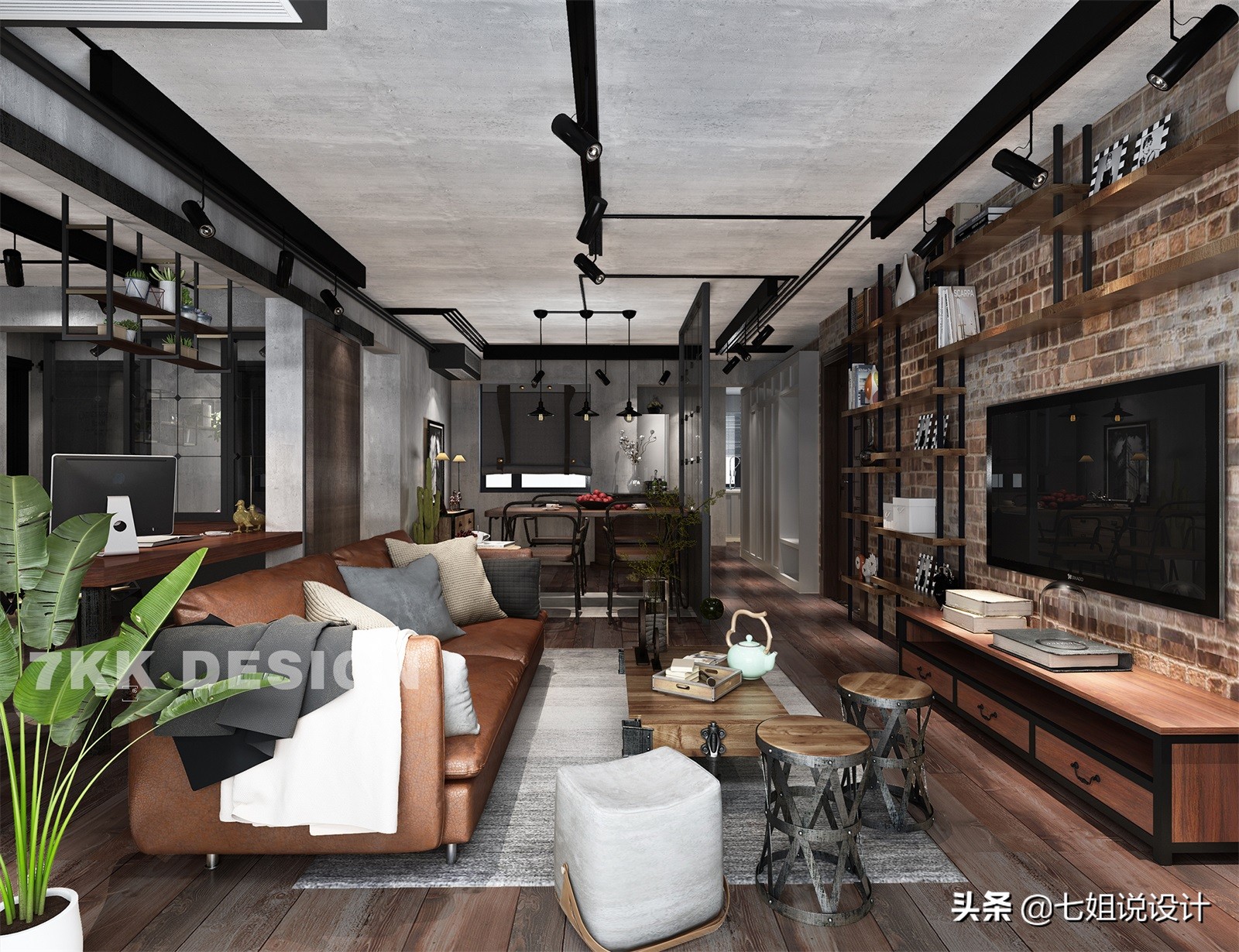 新梅共和城100m²工业风：大胆裸装，冷暖碰撞，演绎粗犷文艺之家