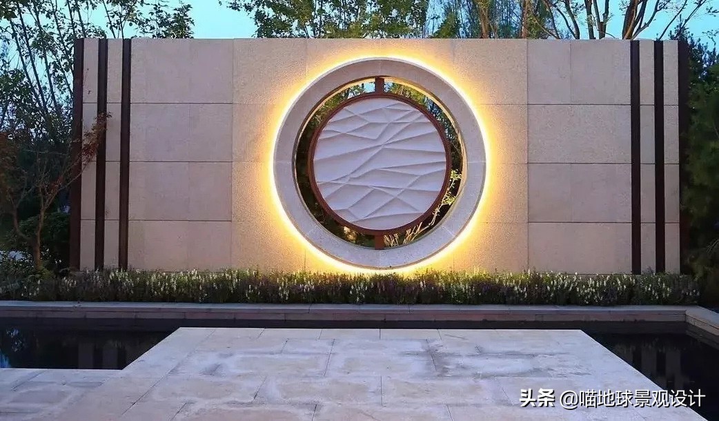 景墙圆形造型价格,简洁欧式庭院景观墙设计