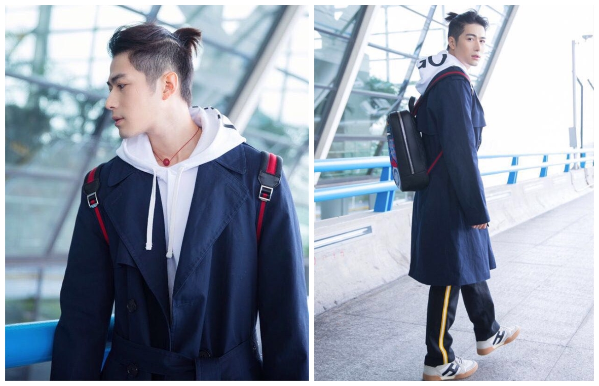 陈学冬干练西装助阵,陈学冬机场穿卫衣