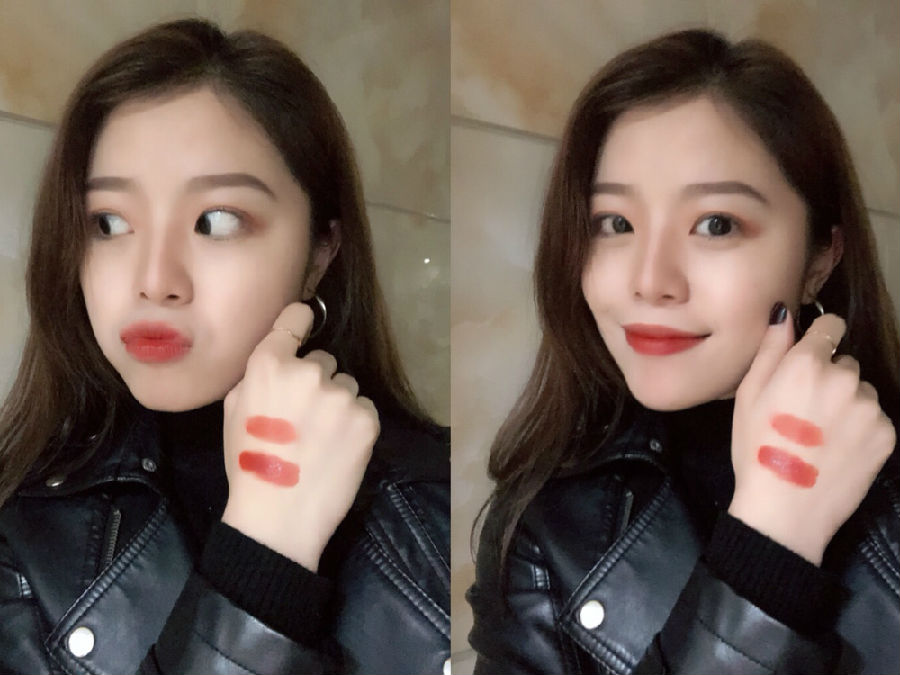 阿玛尼唇釉405和ysl唇釉208试色,阿玛尼405g和400g红管唇釉哪个好看