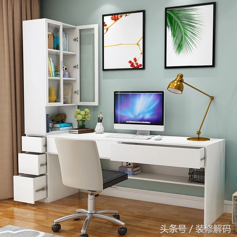 书柜电脑桌一体颜色搭配最新款,衣柜书柜电脑桌组合拐角