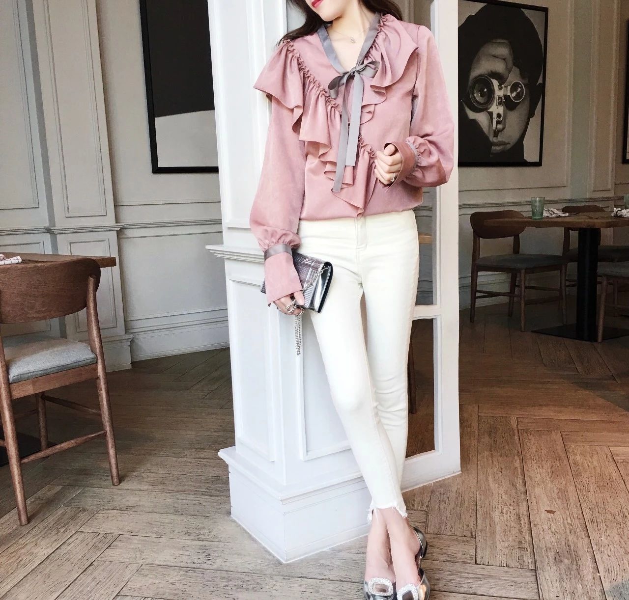 微胖开春别致小雪纺衫,开春上衣胖mm雪纺衫