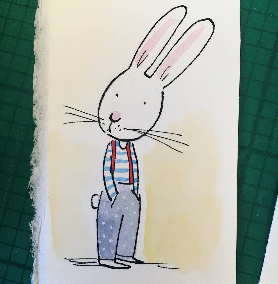 水彩可爱小兔简笔画,兔子简笔画水彩画