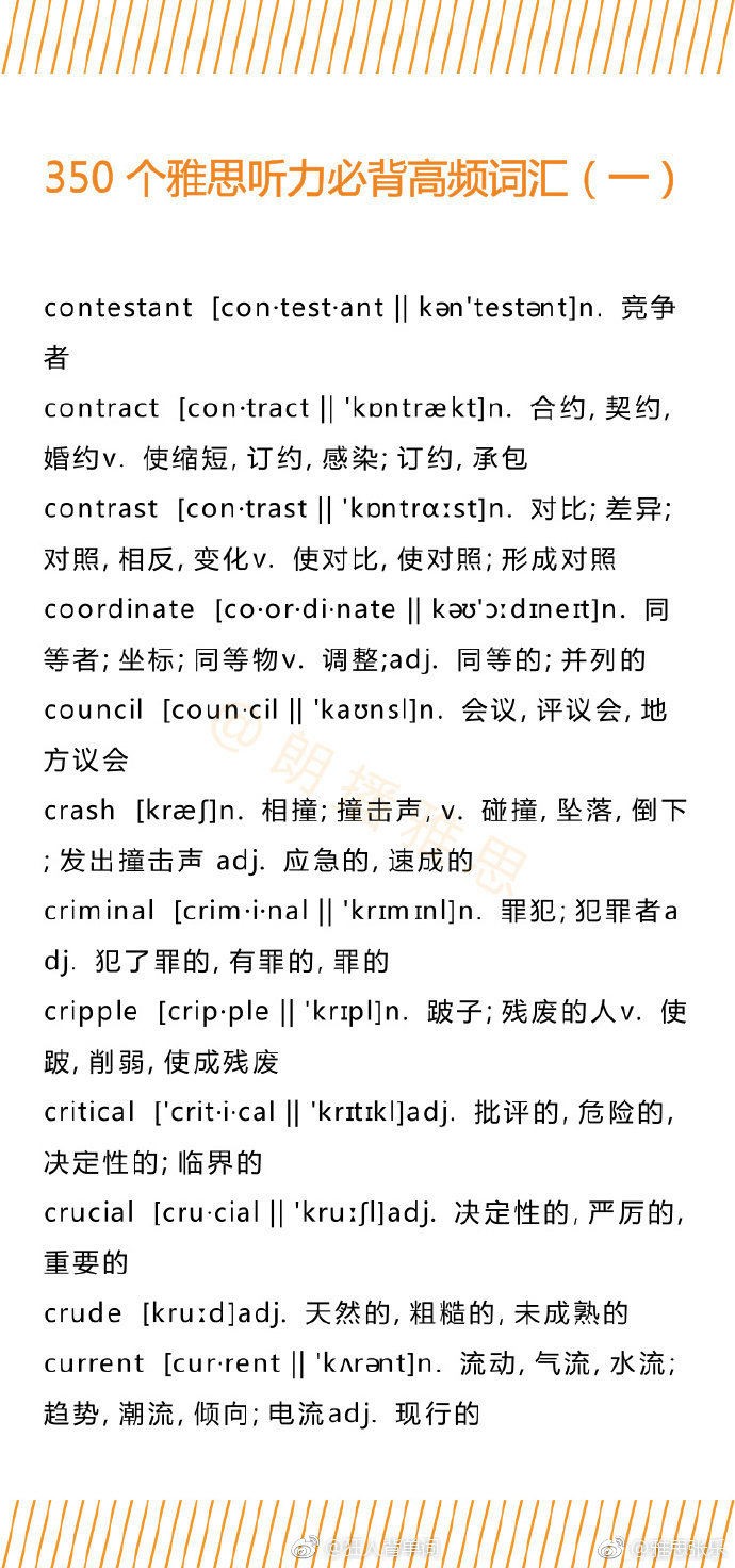 350个雅思听力必备高频词汇！提分必备！