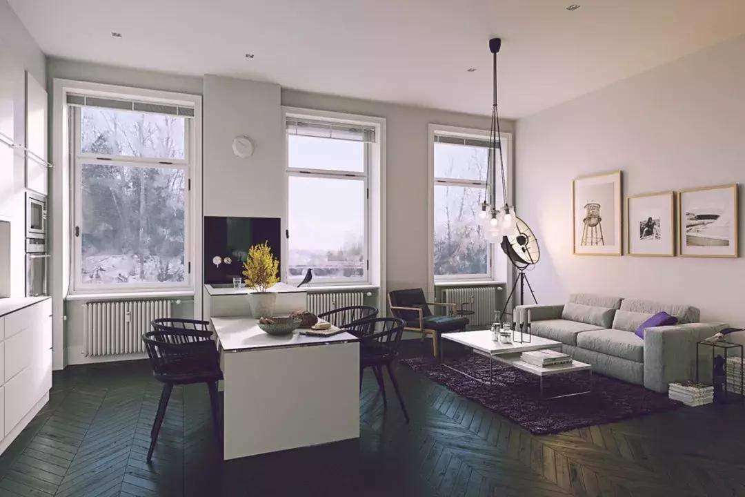 22平客厅美式风格,客厅开放式厨房效果图