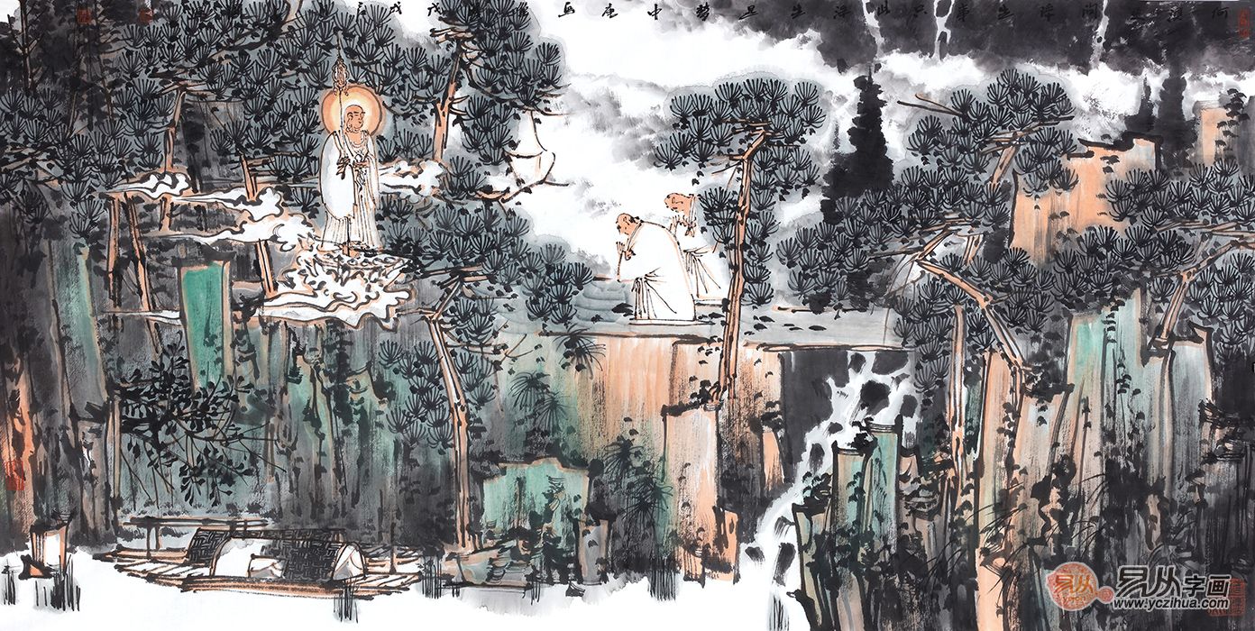 国画山水画云水的画法,国画写意瀑布山水画步骤图解