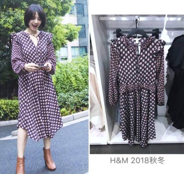 高圆圆穿玫红大衣,高圆圆推荐斐乐老花连衣裙