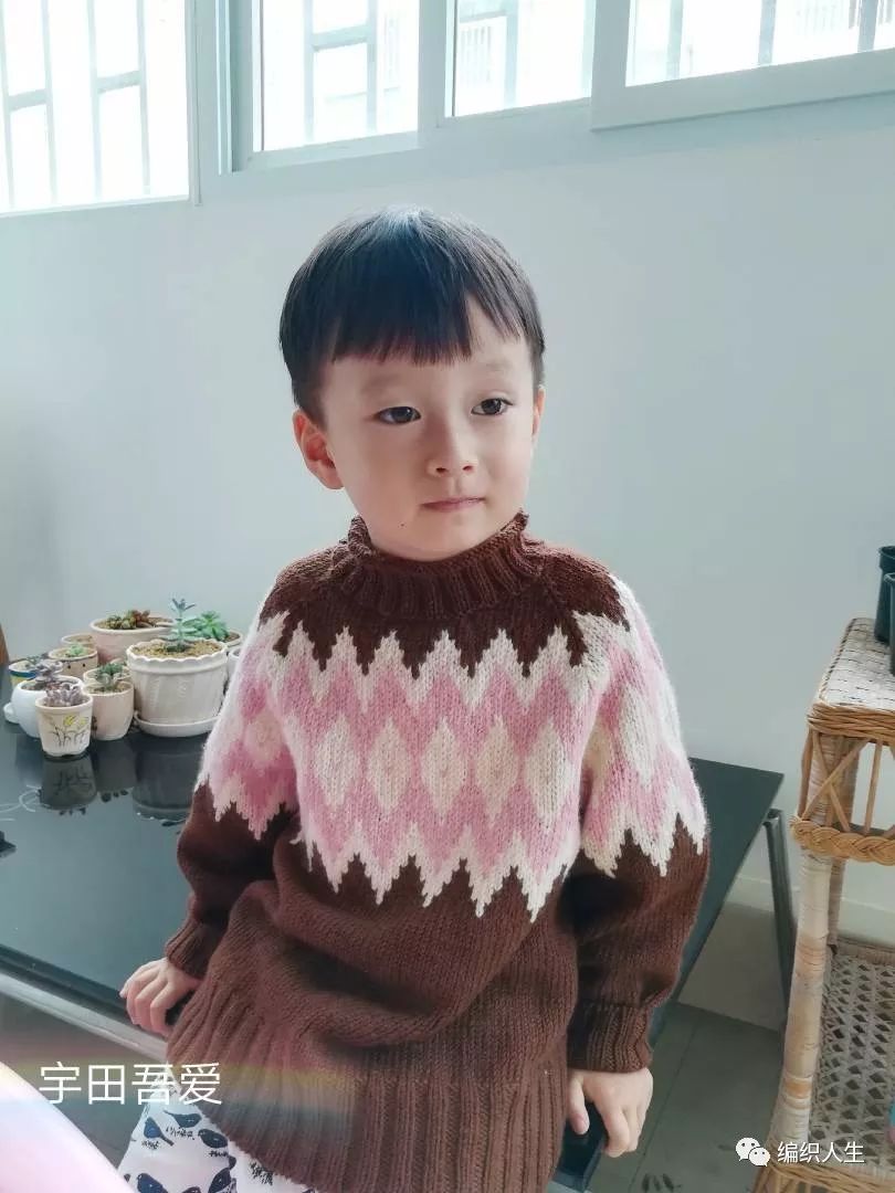 暖暖毛衣编织,儿童圆肩毛衣简单提花