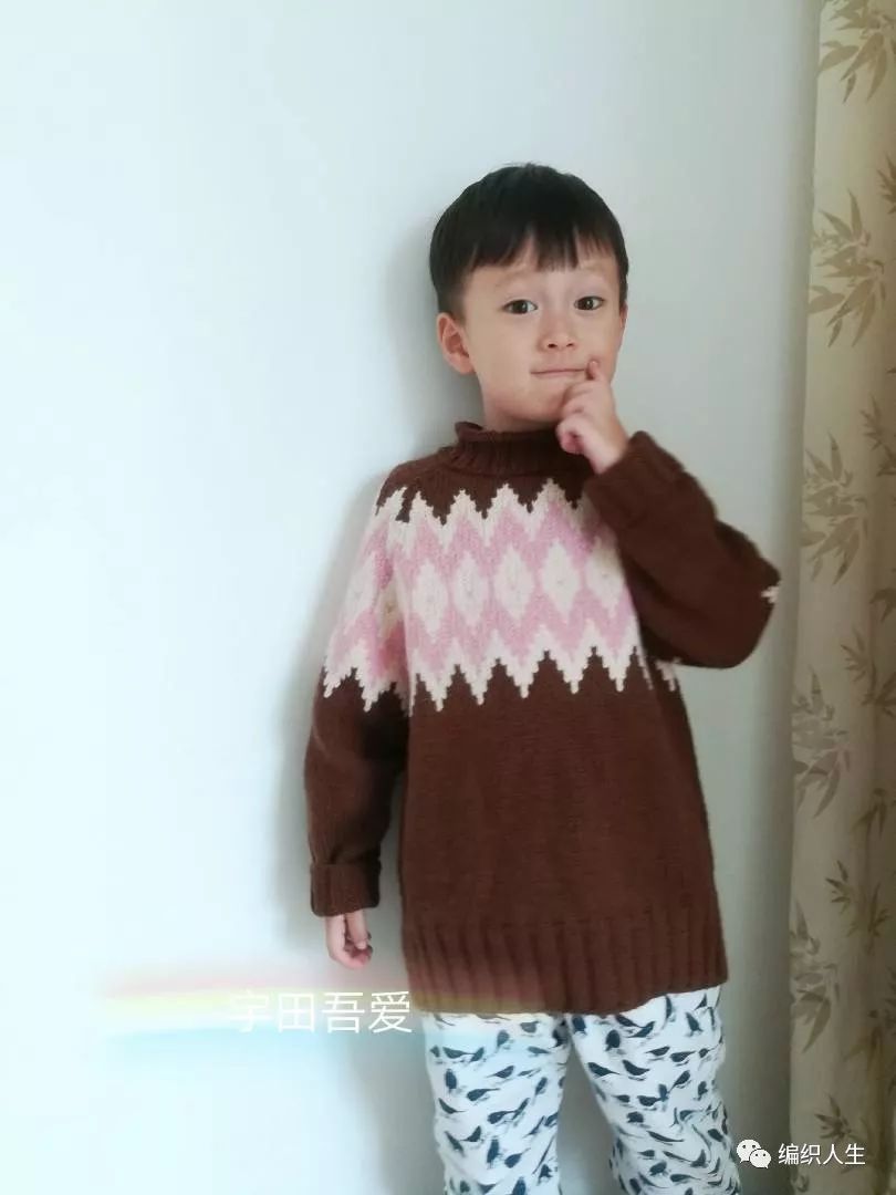暖暖毛衣编织,儿童圆肩毛衣简单提花