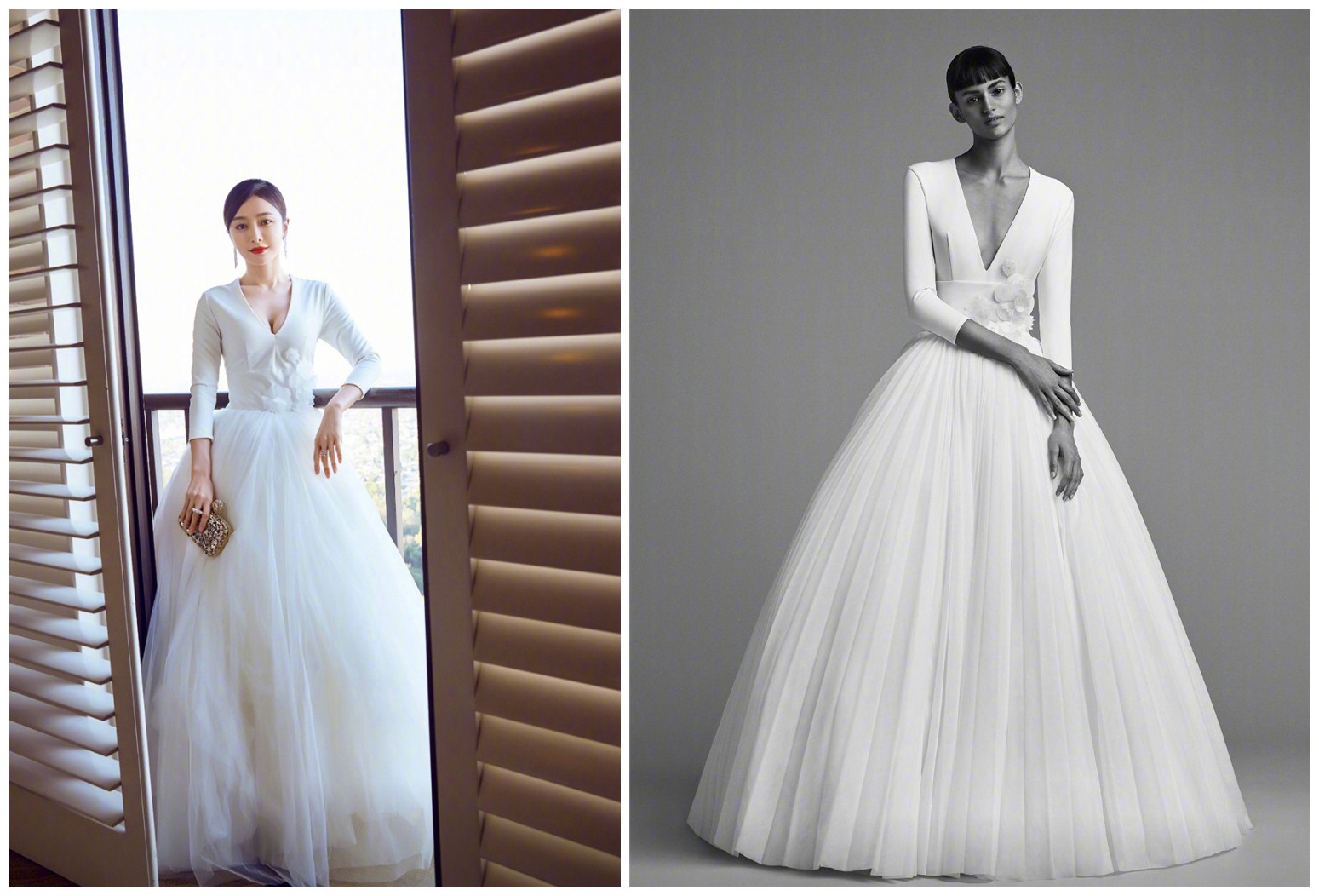 秦岚身穿v领薄纱裙尽显女性魅力,秦岚缝深v礼服