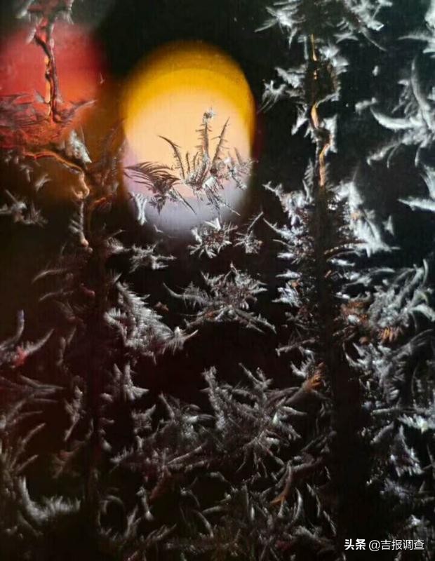 清晨玻璃窗上结满了霜花,唐古拉玻璃窗上的霜花