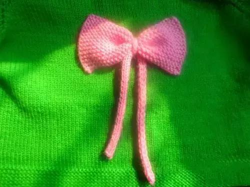 女童背心裙子的蝴蝶结的编织方法,女童外套双色蝴蝶结图案编织教程