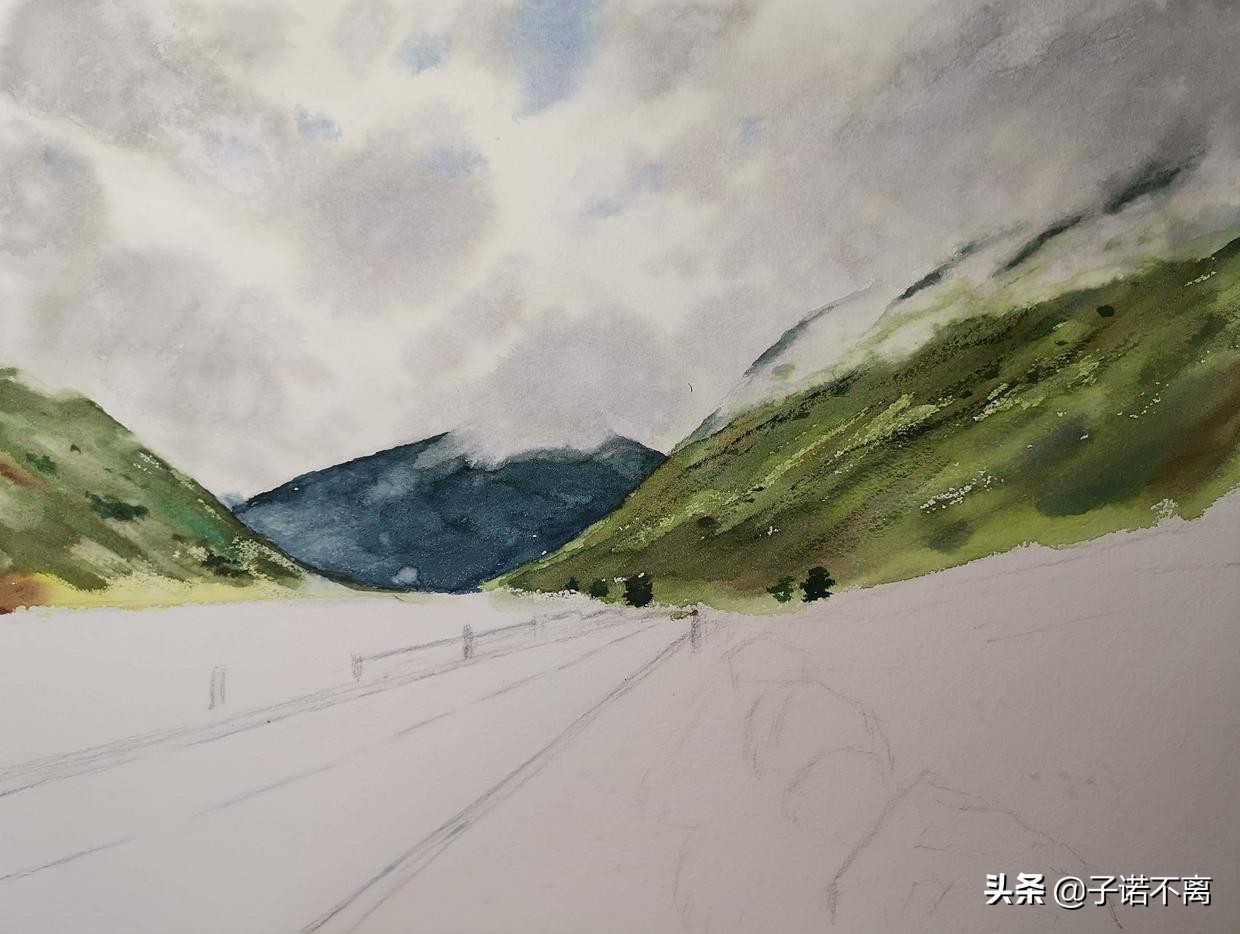 「子诺水彩」我为你翻山越岭，也安心看风景