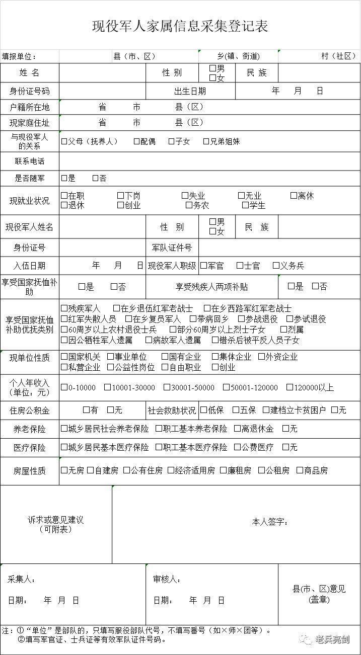 退役信息采集登记表,退役军人采集表怎么填写